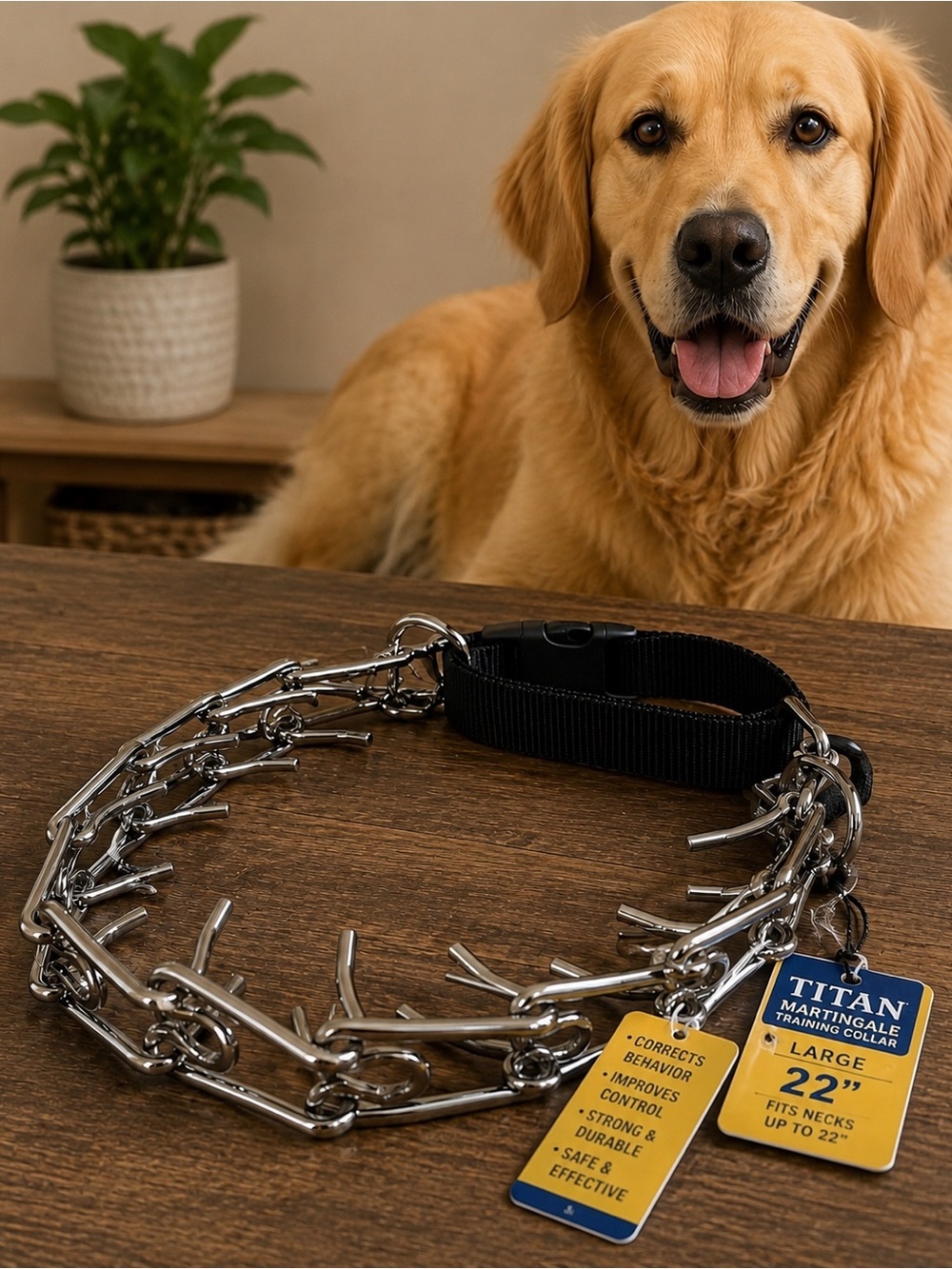 Titan Silver Martingale Training Collar | Large 22” | Adjustable Nylon Clasp
